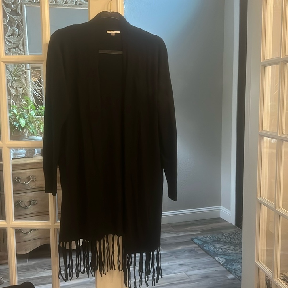 Black Cardigan With Fringe Size L